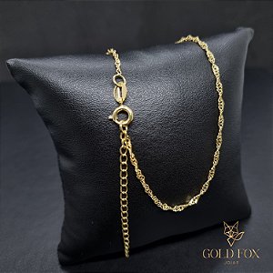COLAR GRUMET DUPLA 45 CM + EXTENSOR 1,8 MM (FECHO ARGOLINHA) - BANHADO A OURO 18K