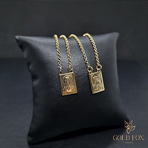 ESCAPULÁRIO JESUS/NOSSA SENHORA P 1,5 MM 60 CM (ELO PORTUGUÊS) - BANHADO A OURO 18K