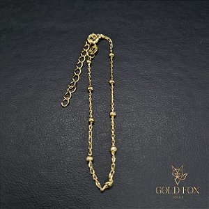 PULSEIRA GRUMET C/ ESFERAS 1,5 MM 15 CM + EXTENSOR (FECHO ARGOLINHA) - BANHADO A OURO 18K
