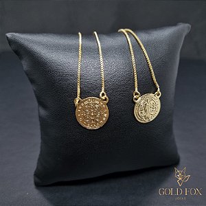 ESCAPULÁRIO SÃO BENTO REDONDO 1 MM 60 CM (GRUMET) - BANHADO A OURO 18K