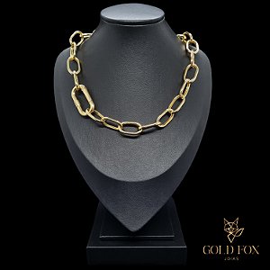 CHOKER ELO ARREDONDADO 12,6 MM 40 CM (FECHO PERSONALIZADO) - BANHADO A OURO 18K