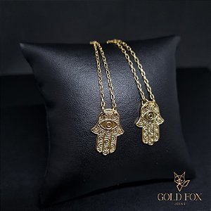 ESCAPULÁRIO HAMSÁ 1 MM 60 CM (CADEADO) - BANHADO A OURO 18K
