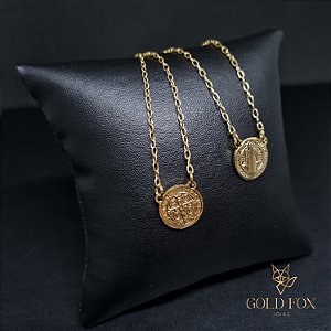 ESCAPULÁRIO SÃO BENTO REDONDO 1 MM 60 CM (CADEADO) - BANHADO A OURO 18K
