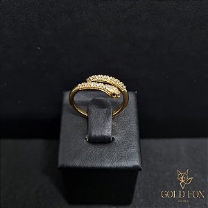 ANEL SNAKE CRAVEJADA CRISTAL OLHOS NEGROS (AJUSTÁVEL) - BANHADO A OURO 18K