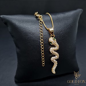 COLAR SNAKE CRAVEJADA 45 + 5 CM EXTENSOR - BANHADO A OURO 18K