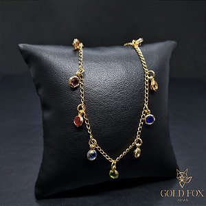 CHOKER ZIRCÔNIA PENDURADAS COLORS - BANHADO A OURO 18K
