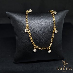 CHOKER GRUMET SLIM PONTO DE LUZ CRISTAL - BANHADO A OURO 18K