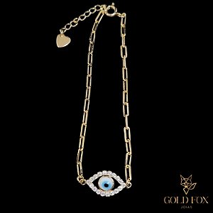 PULSEIRA CADEADO OLHO GREGO CRAVEJADO - BANHADO A OURO 18K