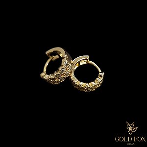 BRINCO ARGOLINHA CRAVEJADO 2 FILEIRAS M - BANHADO A OURO 18K