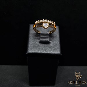 ANEL CRAVEJADO 1 FILEIRA PONTO DE LUZ CORAÇÃO - BANHADO A OURO 18K