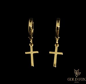 BRINCO ARGOLA CRUCIFIXO CHAPADO - BANHADO A OURO 18K