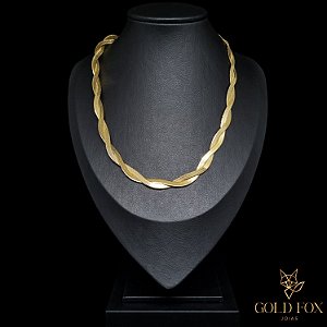 COLAR LAMINADA TRANÇADA 7,5 MM (40 CM) - BANHADO A OURO 18K