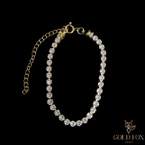 PULSEIRA RIVIERA ZIRCÔNIA BRANCA 3 MM (AJUSTÁVEL) - BANHADO A OURO 18K