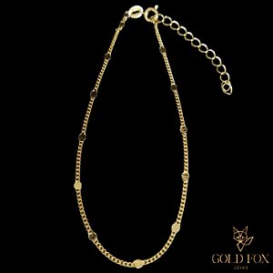 TORNOZELEIRA GRUMET COM DETALHE 1,7 MM (23 CM) - BANHADO A OURO 18K