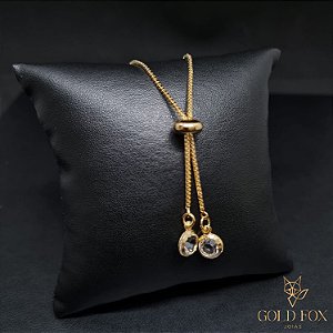 COLAR GRAVATA FECHO AJUSTÁVEL PONTO DE LUZ REDONDO - BANHADO A OURO 18K