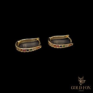 BRINCO OVAL CRAVEJADO COLORIDO (M) - BANHADO A OURO 18K