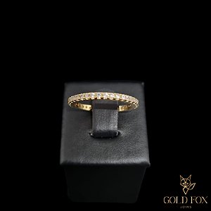 ANEL APARADOR CRISTAL CRAVAÇÃO COMPLETA - BANHADO A OURO 18K