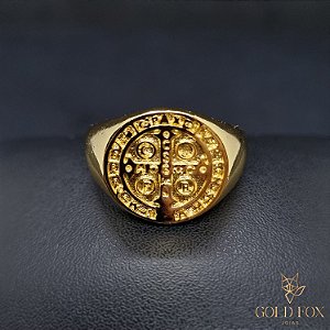 ANEL MEDALHA DE SÃO BENTO - BANHADO A OURO 18K