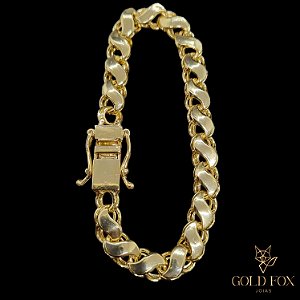 PULSEIRA FRISO S 8 MM FECHO GAVETA DUPLO (TAM. 21 CM) - BANHADO A OURO 18K