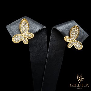 BRINCO BORBOLETA CRAVEJADO - BANHADO A OURO 18K