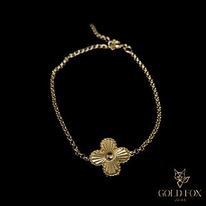 PULSEIRA ELO PORTUGUÊS  TREVO 1,9 MM FECHO ARGOLINHA (AJUSTÁVEL) - BANHADO A OURO 18K