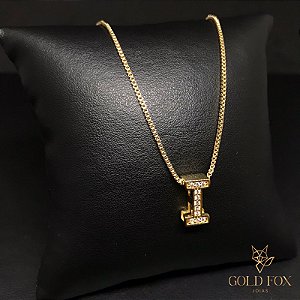 COLAR VENEZIANA 1,2 MM COM LETRA PASSANTE CRAVEJADA (LETRA I) - BANHADO A OURO 18K