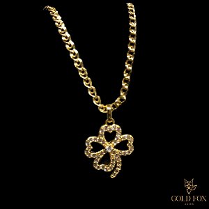 COLAR TREVO CRAVEJADO - BANHADO A OURO 18K