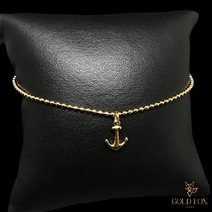 TORNOZELEIRA BOLINHA ÂNCORA PENDURADA (AJUSTÁVEL) - BANHADO A OURO 18K