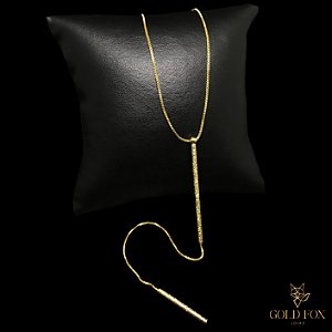 COLAR VENEZIANA GRAVATA DOIS PINOS TRABALHADOS - BANHADO A OURO 18K