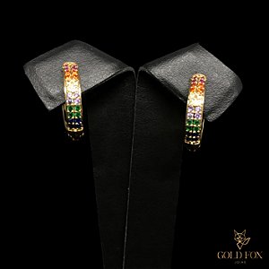 BRINCO ARGOLA CRAVEJADA 2 FILEIRAS COLORS DEGRADÊ G - BANHADO A OURO 18K