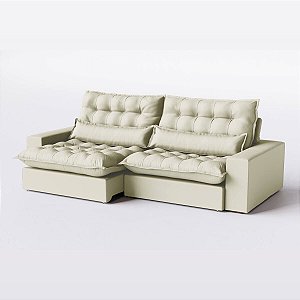 Sofá Retrátil e Reclinável 2,10m Com 2 Lugares Estrutura Madeira Maciça Suede Bege - Volt - Home Mobily