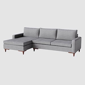 Sofá Living Chaise Viena em Linho Urbana Cinza Médio  2,70m - Home Mobily
