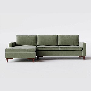 Sofá Living Chaise em Linho Verde 2,70m Viena - Home Mobily