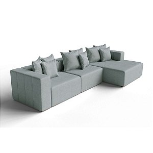 Sofá Living Modulado 2,96m em Linho Urbana Cinza Médio com Chaise Paris - Home Mobily