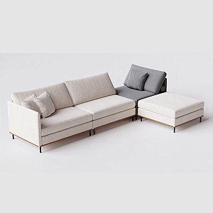 Sofá Living Modular 3,25 x 0,95m em Linho Cinza Claro Off White x Cinza Escuro Roma - Home Mobily