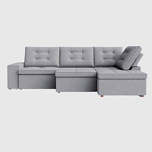 Sofá Retrátil e Reclinável com Chaise 2,65m em Suede Névoa Cinza Claro - Detroit - Home Mobily