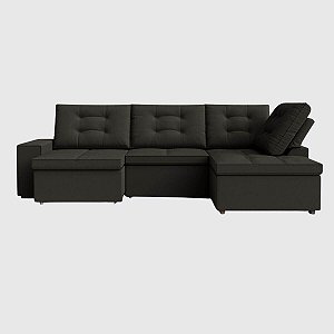 Sofá Retrátil e Reclinável com Chaise 3,05m em Suede Urbano Onix - Detroit - Home Mobily