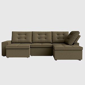 Sofá Retrátil e Reclinável com Chaise 2,90m em Suede Veludo Marrom - Detroit - Home Mobily