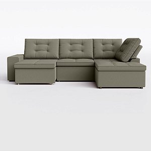 Sofá Retrátil e Reclinável com Chaise 3,05m em Suede Real Castor - Detroit - Home Mobily