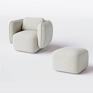 Poltrona e Puff Gana Giratória em Bouclé Nuvem Bege - Home Mobily