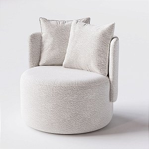 Poltrona Giratória Bangkok em Bouclé Aurora Branco Cru - Home Mobily