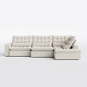 Sofá Volt com Chaise 2,80m em Veludo Atenas Off White - Home Mobily