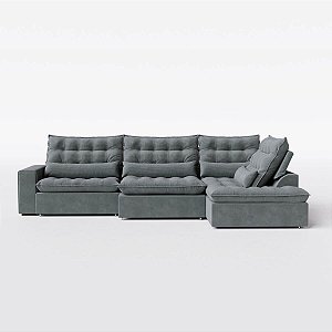 Sofá Volt com Chaise 2,80m em Suede Cinza de Inverno - Home Mobily