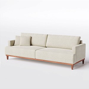 Sofá Living Fixo Doha 2,70m em Linho Bege Claro Palha