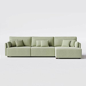 Sofá Living com Chaise Barcelona 3,55m em Linho Columbia Premium Verde Militar - Home Mobily