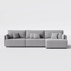 Sofá Living com Chaise Barcelona 3,55m em Linho Urbana Cinza Médio - Home Mobily