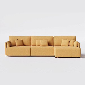 Sofá Living com Chaise Barcelona 3,25m em Bouclé Sol Mostarda - Home Mobily