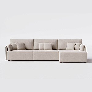 Sofá Living com Chaise Barcelona 2,65m em Linho Aston Cinza Amarronzado - Home Mobily