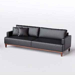 Sofá Living Fixo Doha 2,30m em Couro Preto