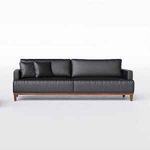 Sofá Living Doha 2,28m em Couro Preto - Home Mobily